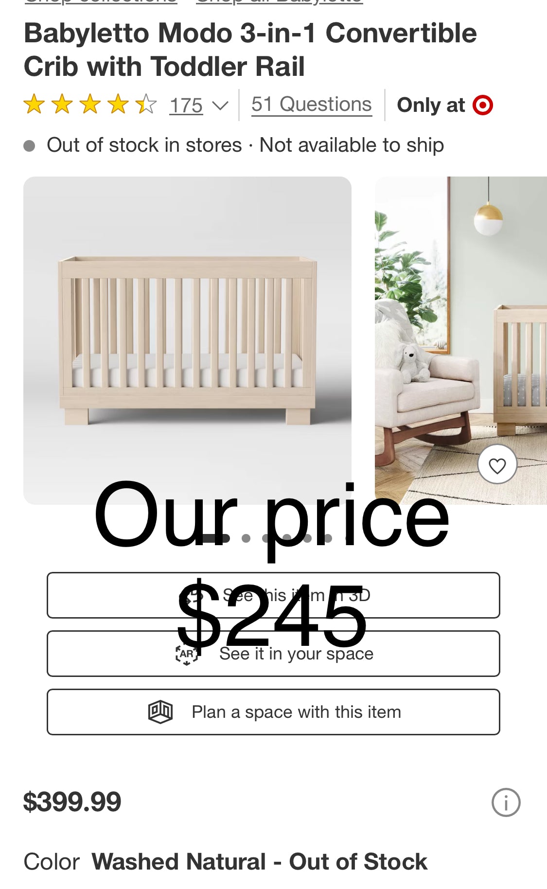 Babyletto Modo 3-in-1 Convertible Crib with Toddler Rail - MAGICDISCOUNTS