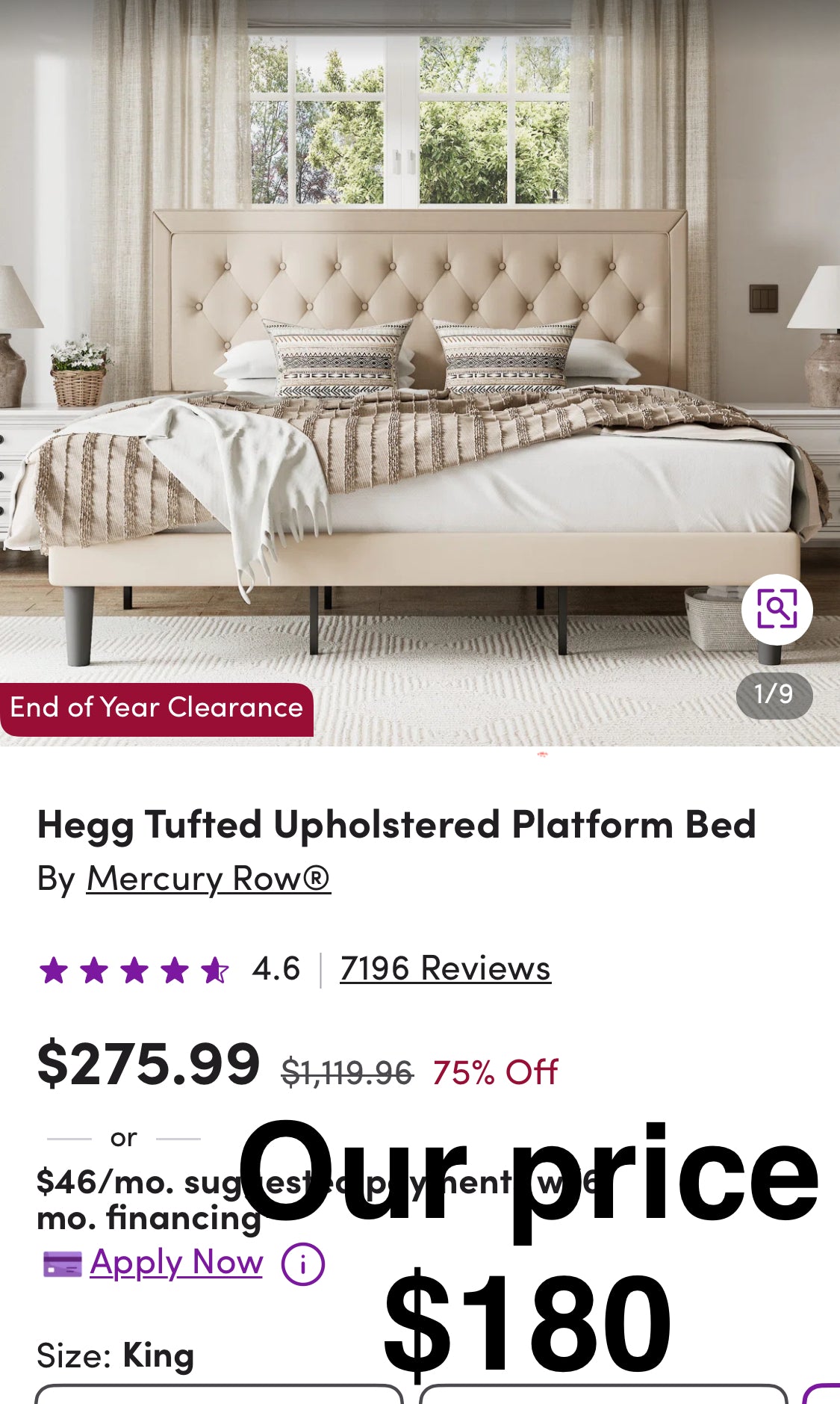 King size
Hegg Tufted Upholstered Platform Bed - MAGICDISCOUNTS