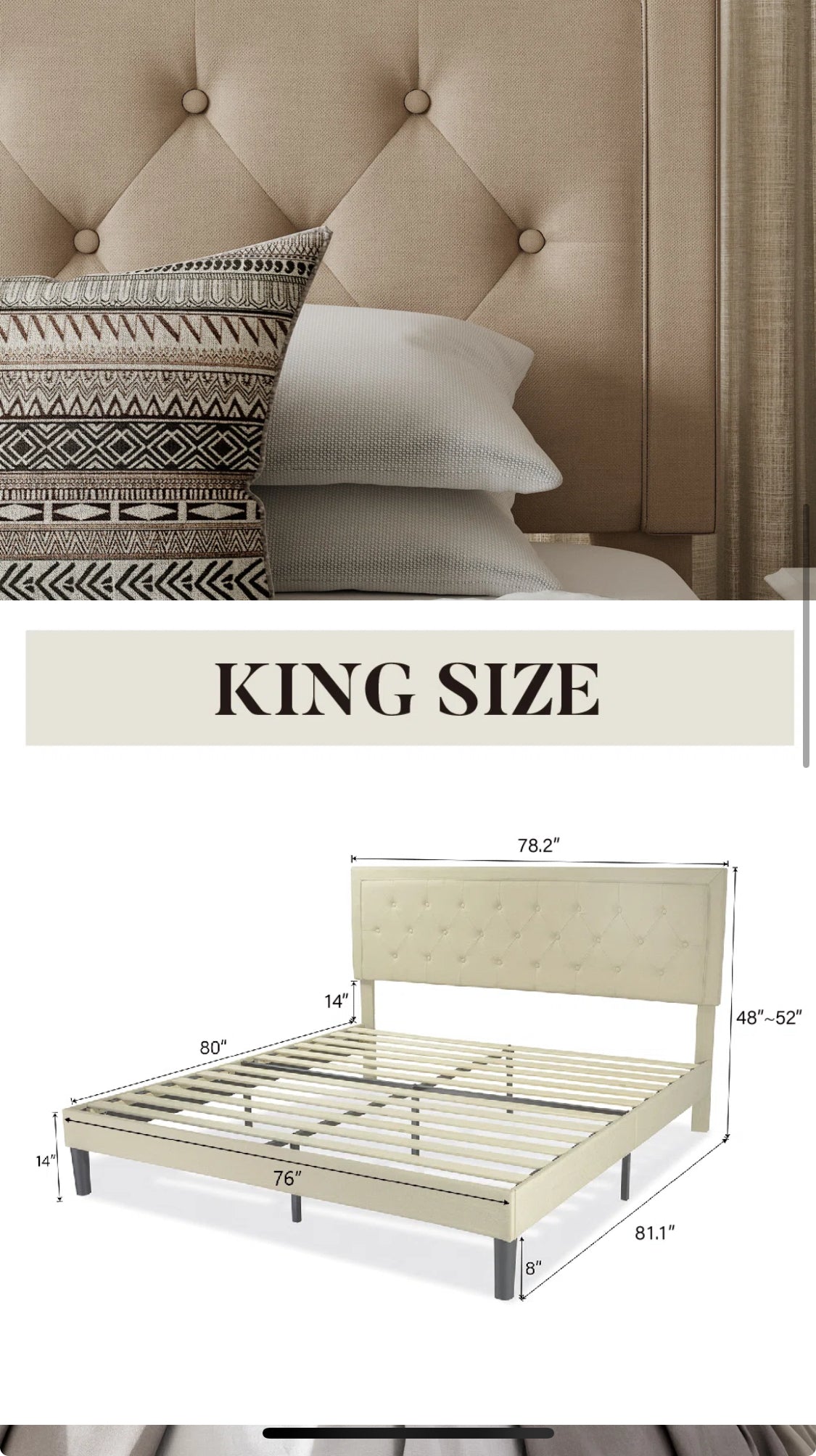 King size
Hegg Tufted Upholstered Platform Bed - MAGICDISCOUNTS