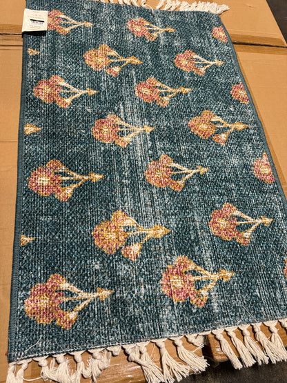 Floral Block Printed Blue Rug Blue - Threshold 2’x 3’