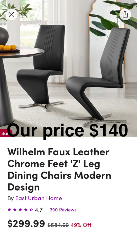 Wilhelm Faux Leather Chrome Feet 'Z' Leg Dining Chairs Modern
Design