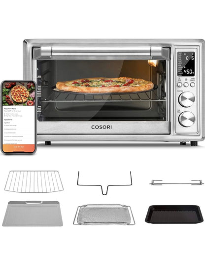 COSORI Smart 12-in-1 Air Fryer Toaster Oven Combo Convection Rotisserie & Dehydrator for Chicken, Pizza and Cookies, Recipe&Accessories Included, 30L, Silver – A Certified for Humans Device