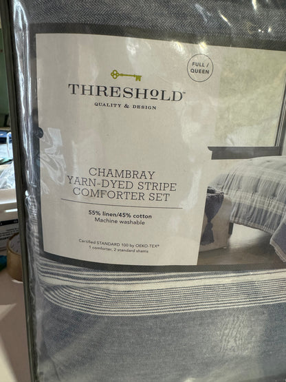 Threshold - Chambray Yarn- dyed stripe comforter set full/queen