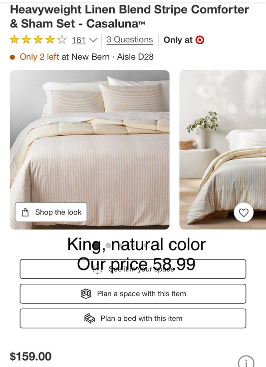 Heavyweight Linen Blend Stripe Comforter & Sham Set - Casaluna, king