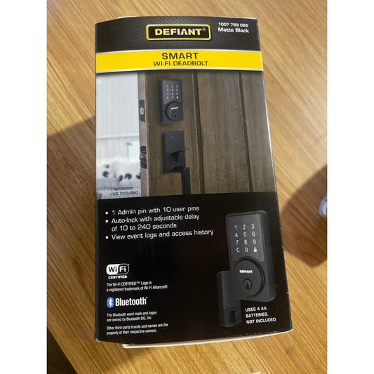 Defiant Square Matte Black Smart Wi-Fi Deadbolt Powered By Hubspace