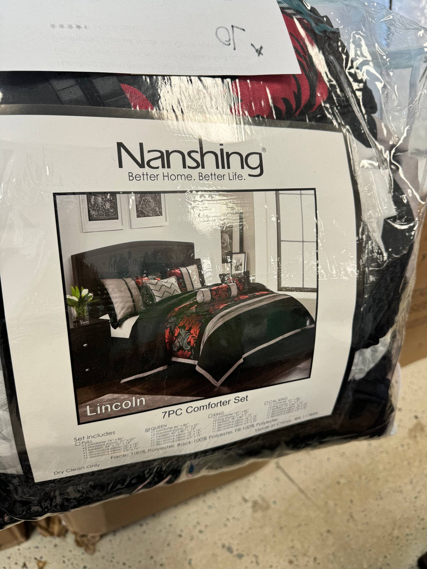 Nanshing Grand Avenue Liana Embroidered Red and Black 7-Piece. Floral Comforter Set Black/Red Queen Geometric, Damask Modern & Contemporary