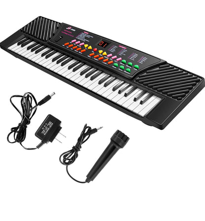 54-Key Electronic Keyboard for Kids Beginners with Mic & Adapter Including LED Digital Display, Learning Function & Demo Songs Standard Accordion Keys Piano Keyboard (Black)