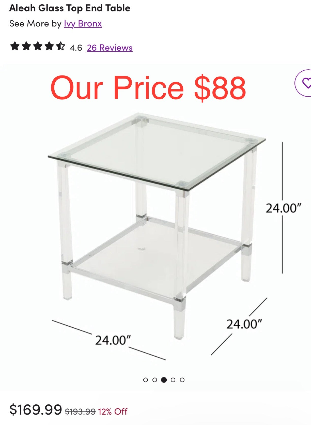 Aleah Glass Top End Table