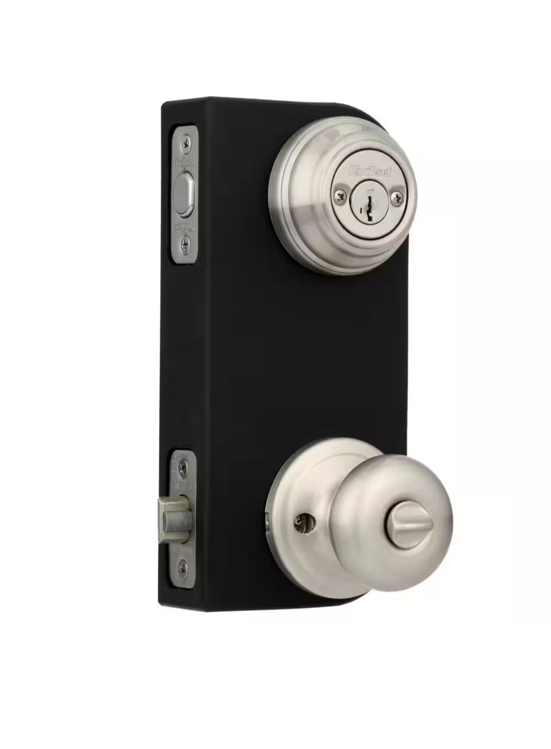 Juno Satin Nickel Exterior Entry Door Knob and Double Cylinder Deadbolt Combo Pack Featuring SmartKey Security