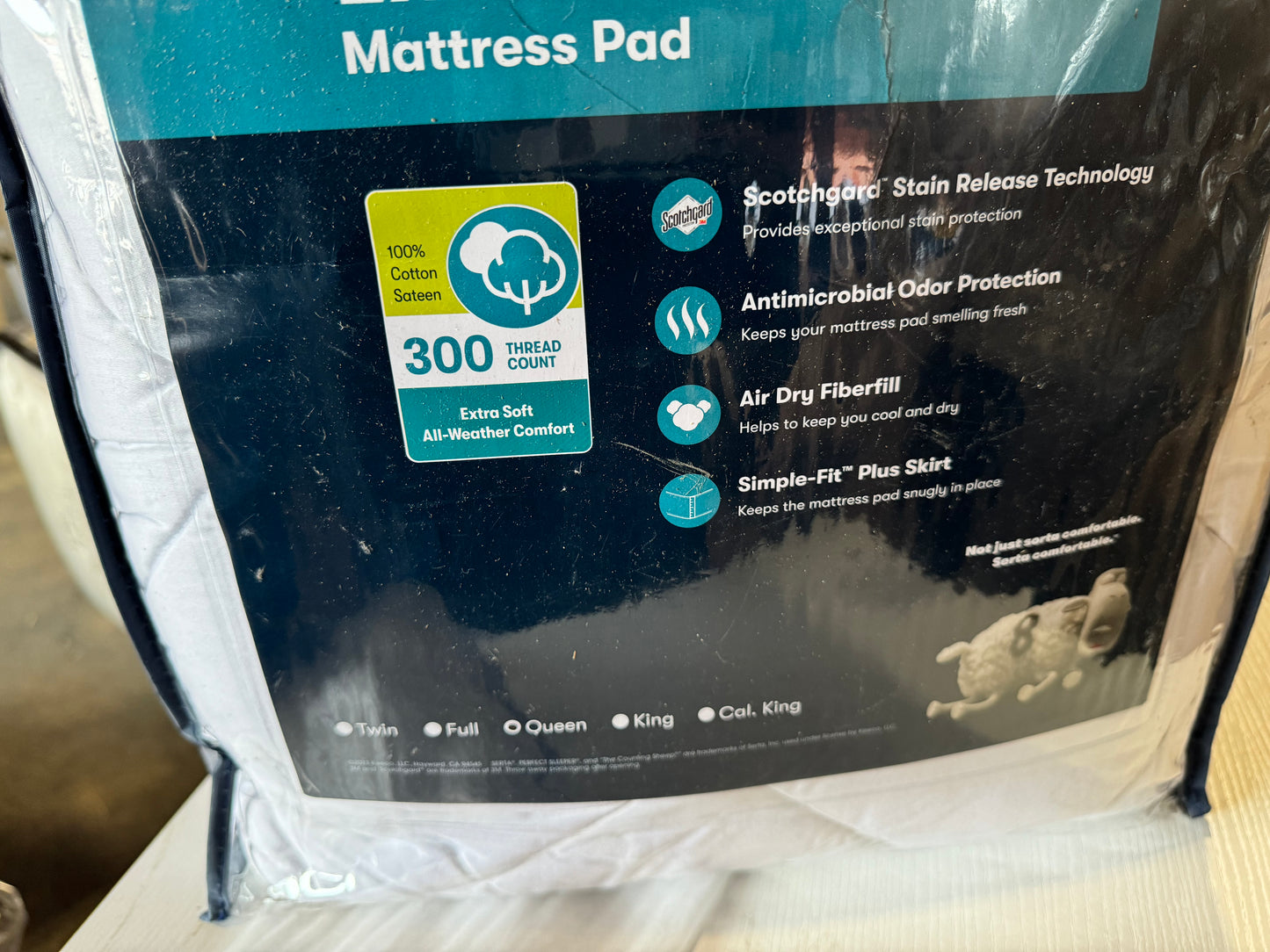 Serta - Extra comfort plus mattress pad, 300 thread count, queen