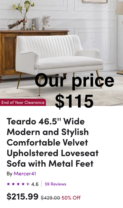 Teardo 46.5" Wide Modern and Stylish Comfortable Velvet
Upholstered Loveseat Sofa with Metal Feet