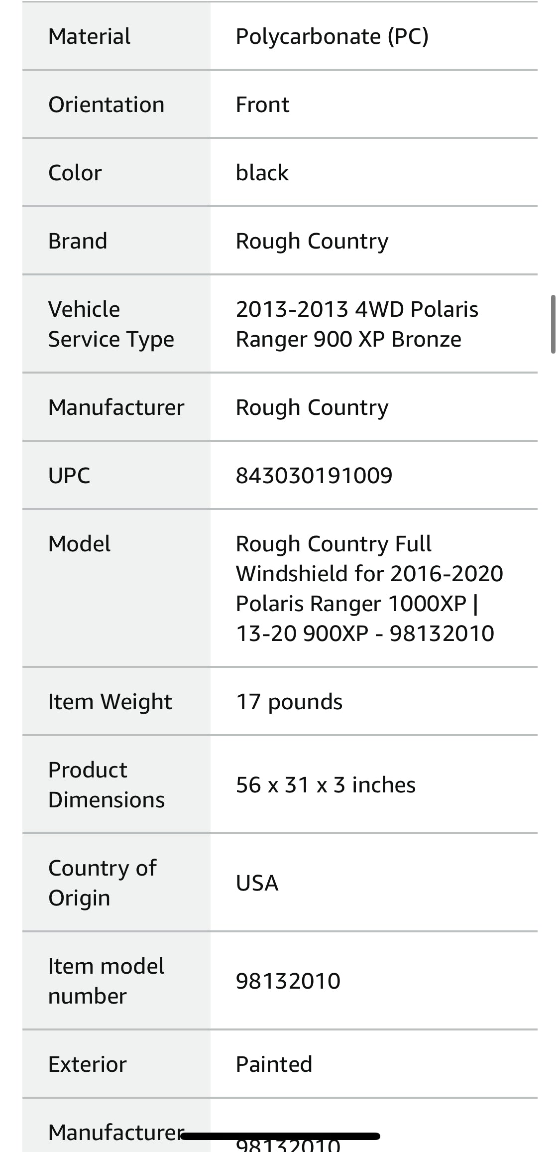 Rough Country Full Windshield for Polaris Ranger XP
1000-98132010