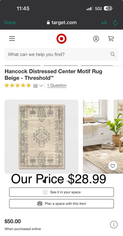 Hancock Distressed Center Motif Rug Beige - Threshold 5x 7