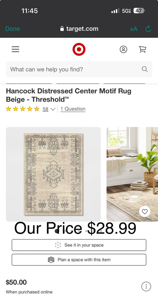 Hancock Distressed Center Motif Rug Beige - Threshold 5x 7