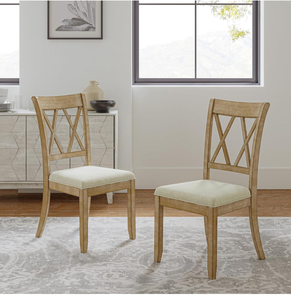 HULALA HOME Farmhouse Wood Dining Room Chairs Set of 2(Natural)