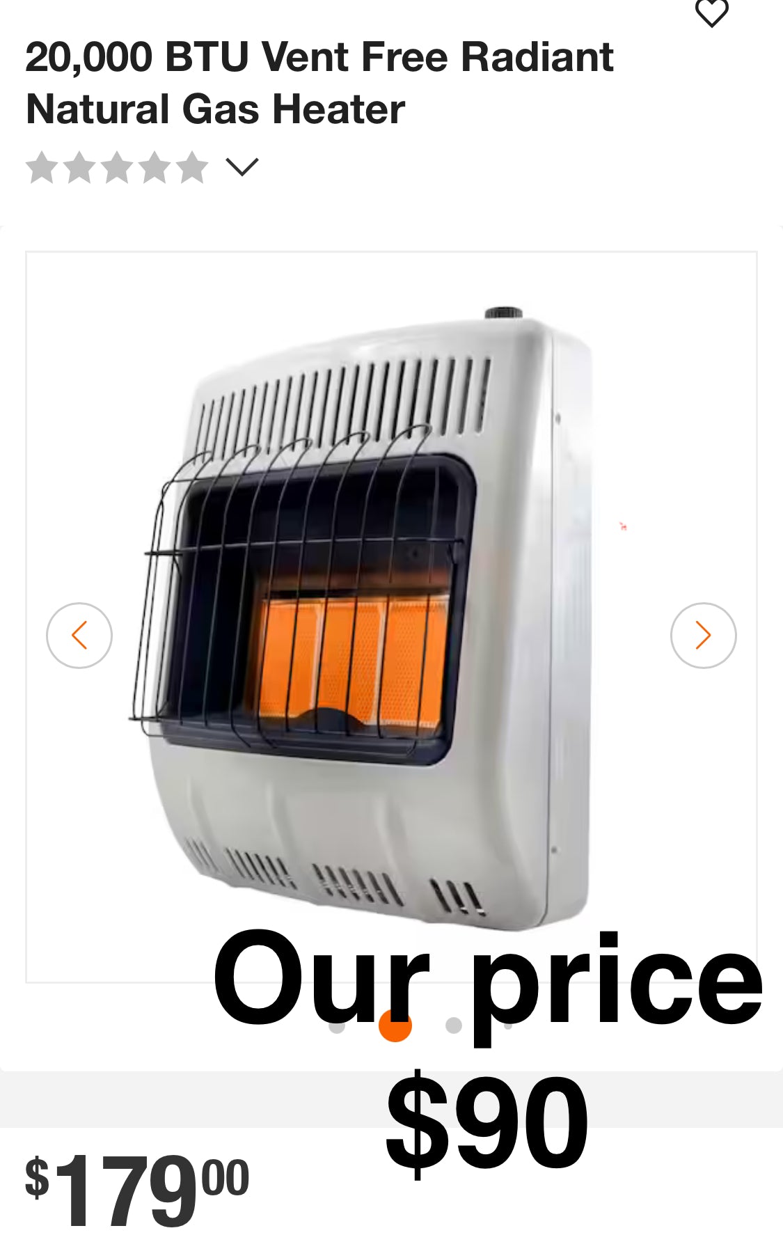 20,000 BTU Vent Free Radiant
Natural Gas Heater