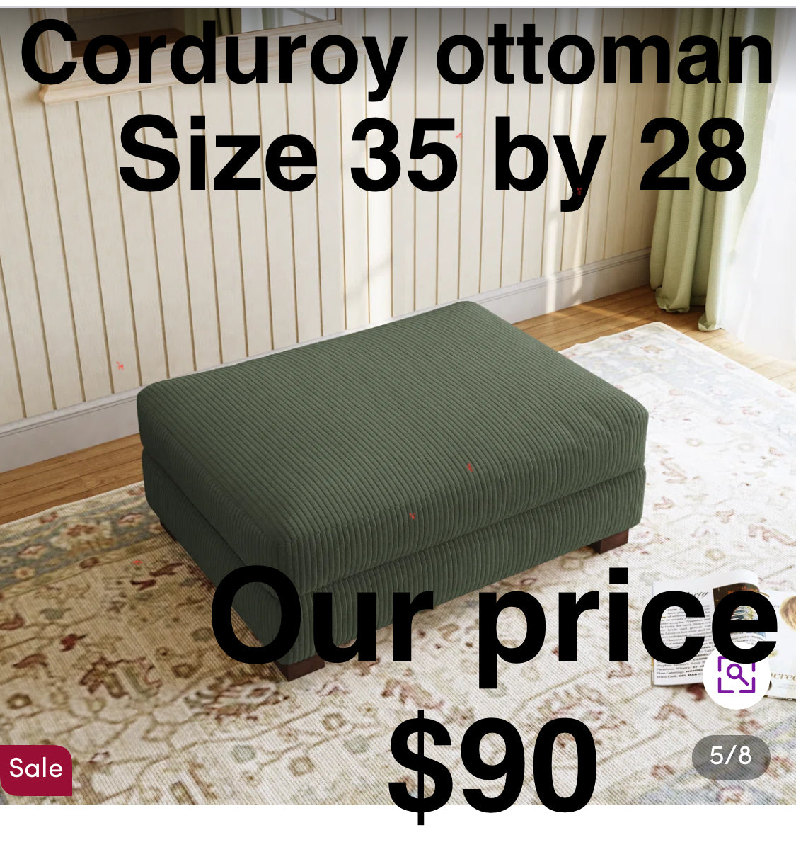 Corduroy ottoman
Size 35 by 28 by