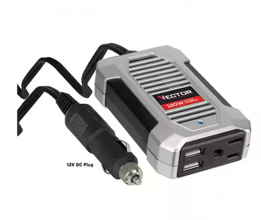 VECTOR 120 Watt Power Inverter, PI120SV, 12V DC, 120V AC Dual USB Charging Ports