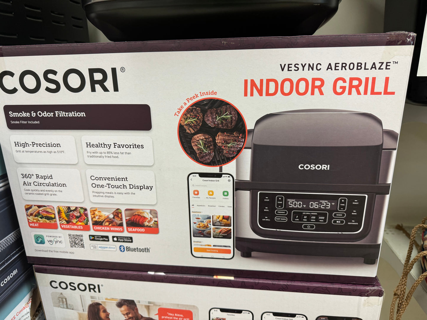 COSORI Electric Smokeless Indoor Grill & Smart XL Air Fryer Combo, 8-in-1, 6QT