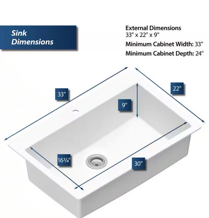 Karran
QT-812 Quartz 33 in. Large Single Bowl Drop-In Kitchen Sink in White