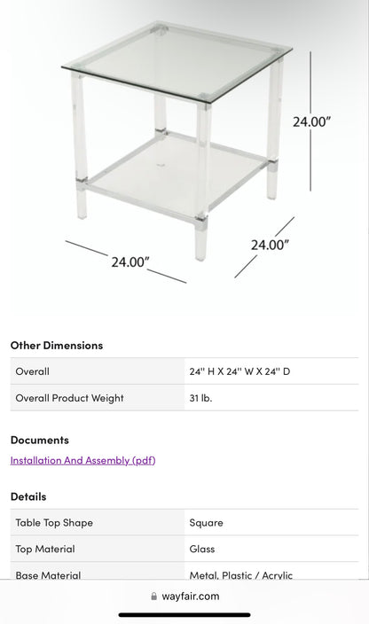 Aleah Glass Top End Table