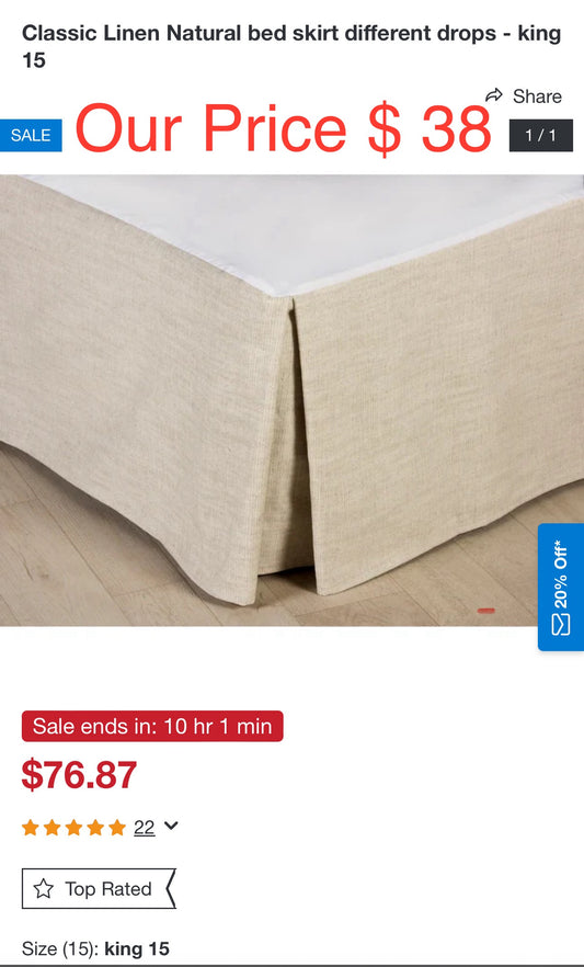 Classic Linen Natural bed skirt different drops - king 15