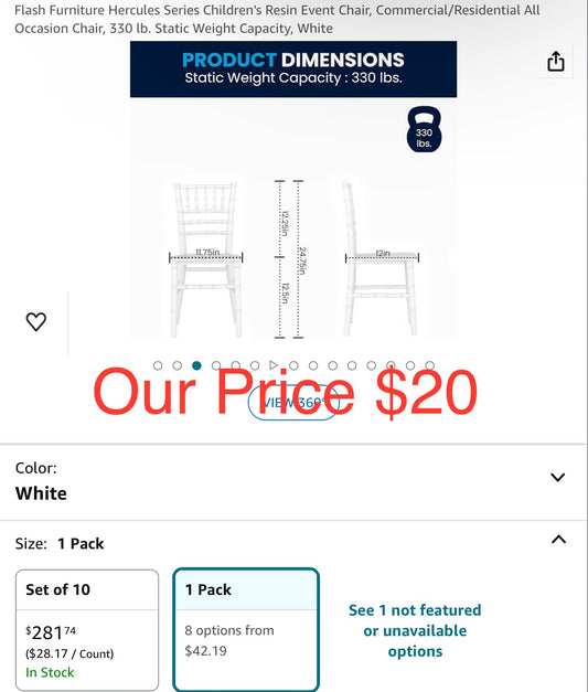 Flash Furniture Hercules Series Children's Resin Event Chair, Commercial/Residential All Occasion Chair, 330 lb. Static Weight Capacity, White