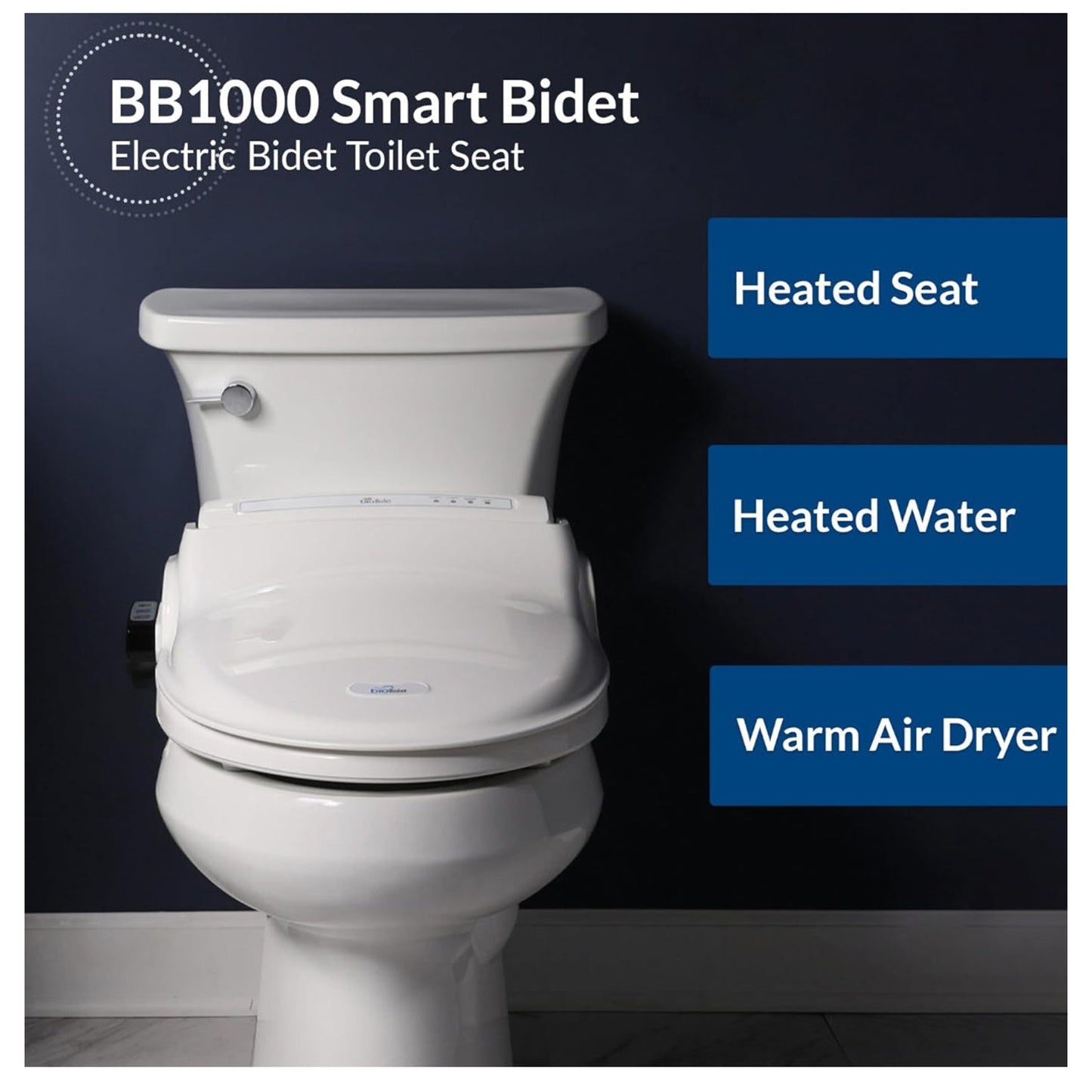 Bio Bidet BB1000 Electric Bidet Round Toilet Seat, Warm Water with Air Dryer