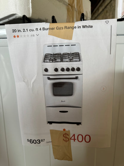 20 in. 2.1 cu. ft 4 Burner Gas Range in White