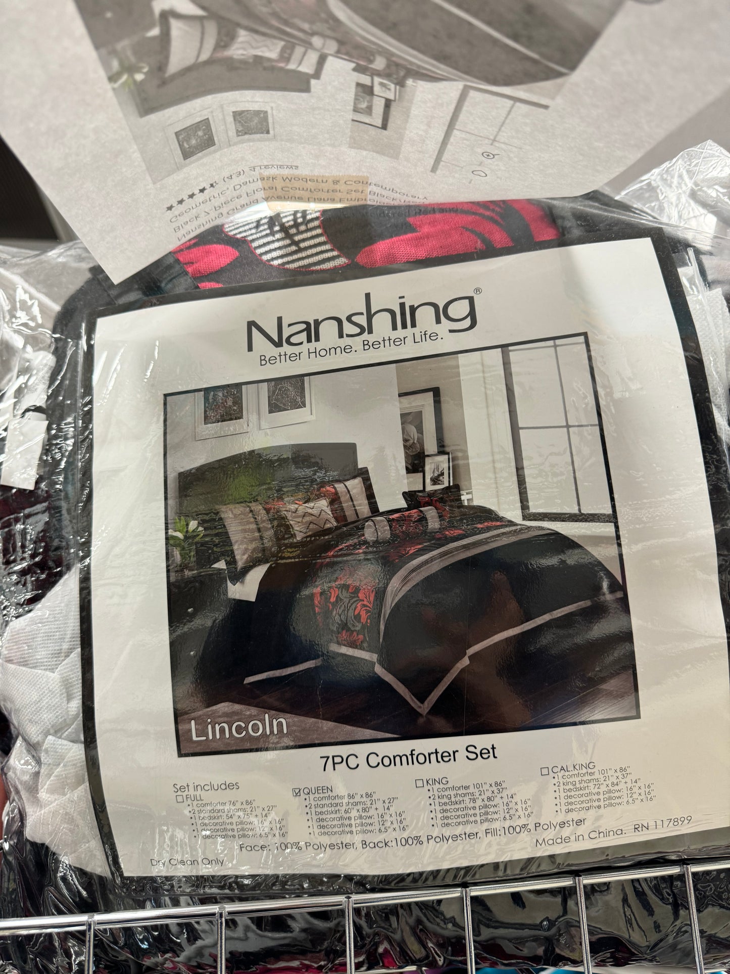 Nanshing Grand Avenue Liana Embroidered Red and Black 7-Piece. Floral Comforter Set Black/Red Queen Geometric, Damask Modern & Contemporary