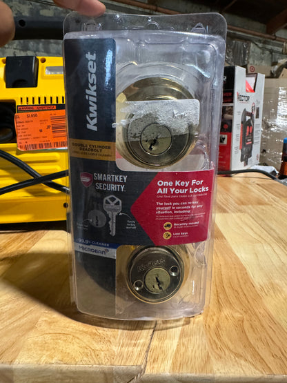 Kwikset SmartKey Security Polished Brass Metal Double Cylinder Deadbolt