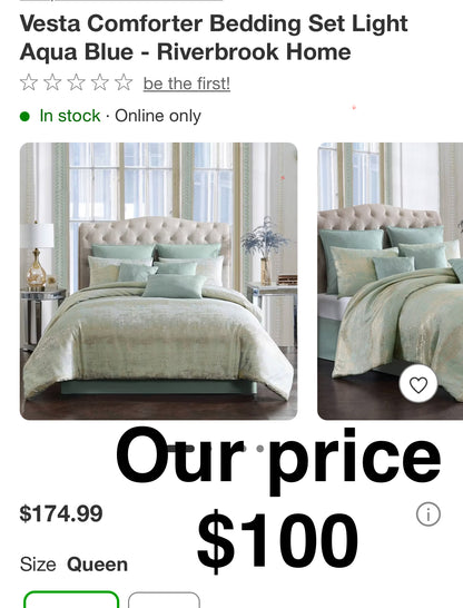 Queen Vesta Comforter Bedding Set Light Aqua Blue - Riverbrook Home