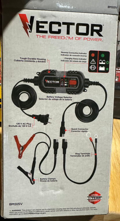 1.5 Amp Battery Charger, Battery Maintainer, Trickle Charger, 6V and 12V, Fully Automatic