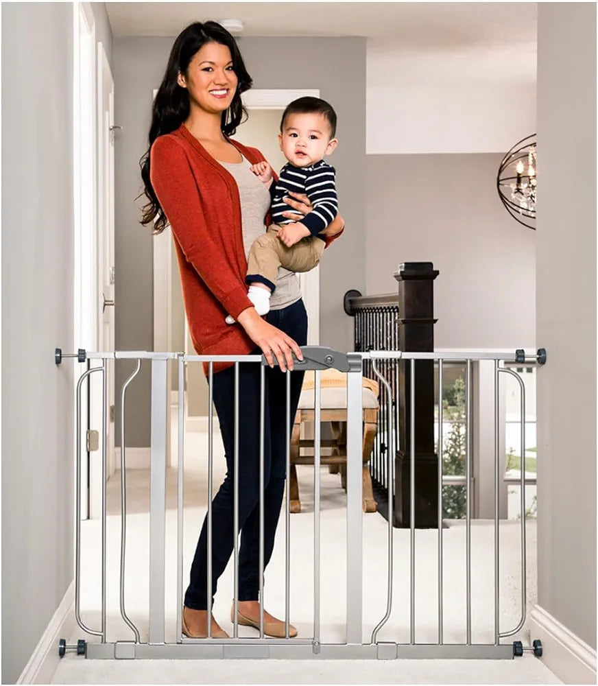 Regalo Extra Wide Easy Step Metal Walk Through Baby Gate–Platinum