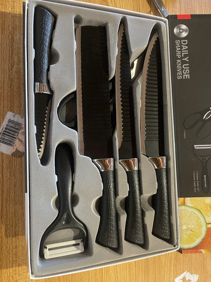 6 Piece Stainless Steel Kitchen Knives Slicer Set