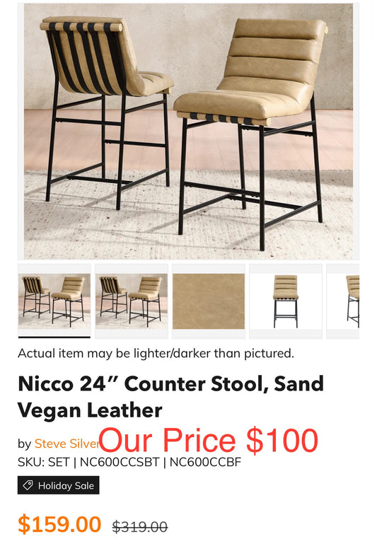 Nicco 24" Counter Stool, Sand
Vegan Leather