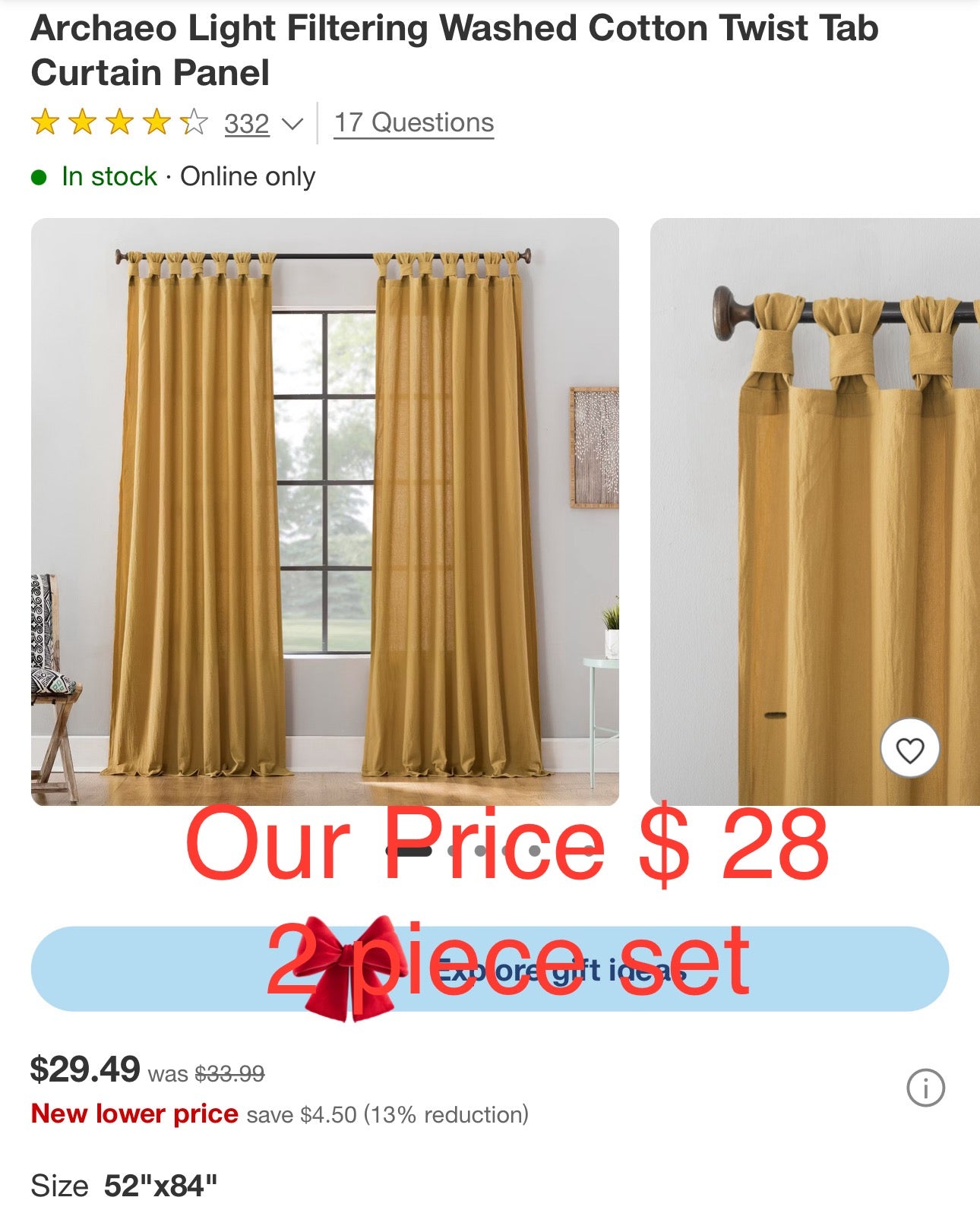 Archaeo Light Filtering Washed Cotton Twist Tab Curtain Panel