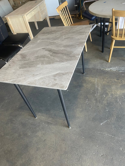 UNHO Modern Dining Table with Slate Stone Top and Metal Legs Rectangle - 47.2x27.5x30 inch - Italian Gray