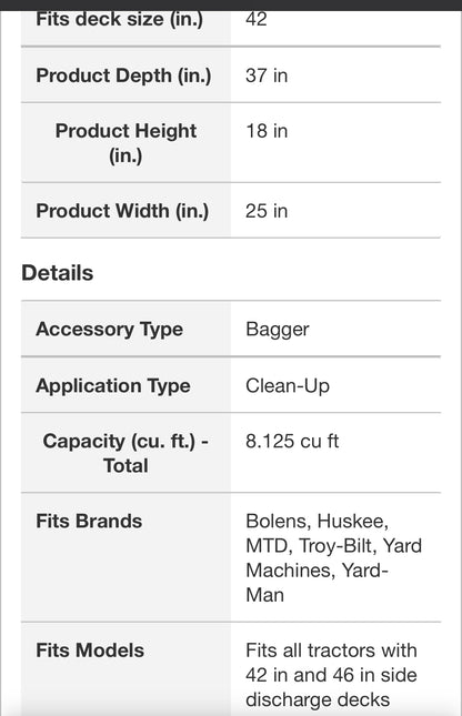 MTD Genuine Factory Parts
Original Equipment 42 in. and 46 in. Double Bagger for Troy-Bilt and Craftsman Lawn Mowers (2010 and After)