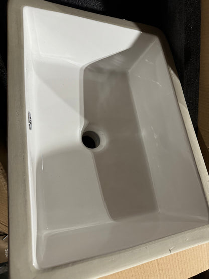 18 Inch White Rectangle Vessel Sink for Bathrooms 18.3" x 13.78" Small Undermount Bathroom Sink Ceramic Porcelain Under Counter Basin Sink with Overflow 465mm x 350mm