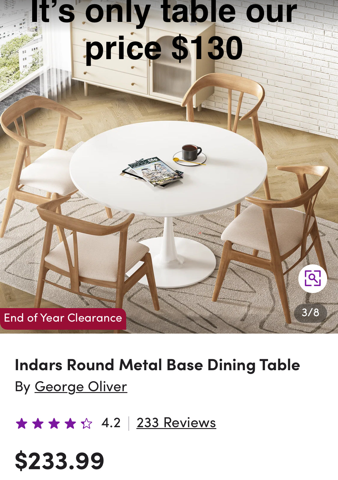 42” Indars Round Metal Base Dining Table