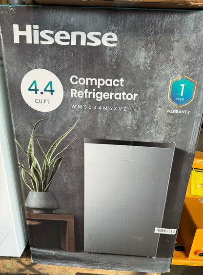 Hisense 4.4 Cu ft Compact Refrigerator, Silver, Standard 18.7" Width, 1 Year Warranty, WMS044M6XVE New