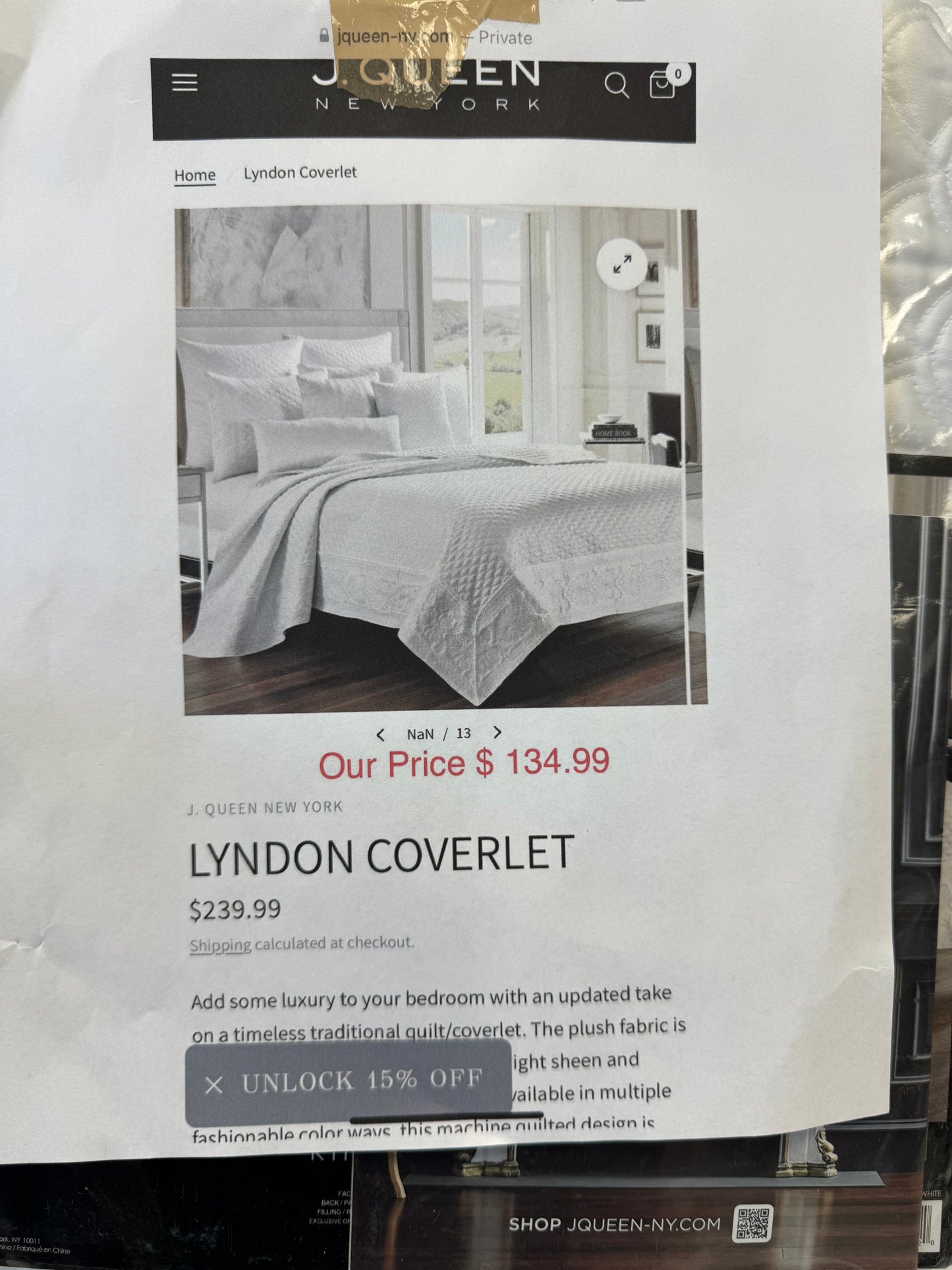 J Queen New York Lyndon Quilted King Coverlet White