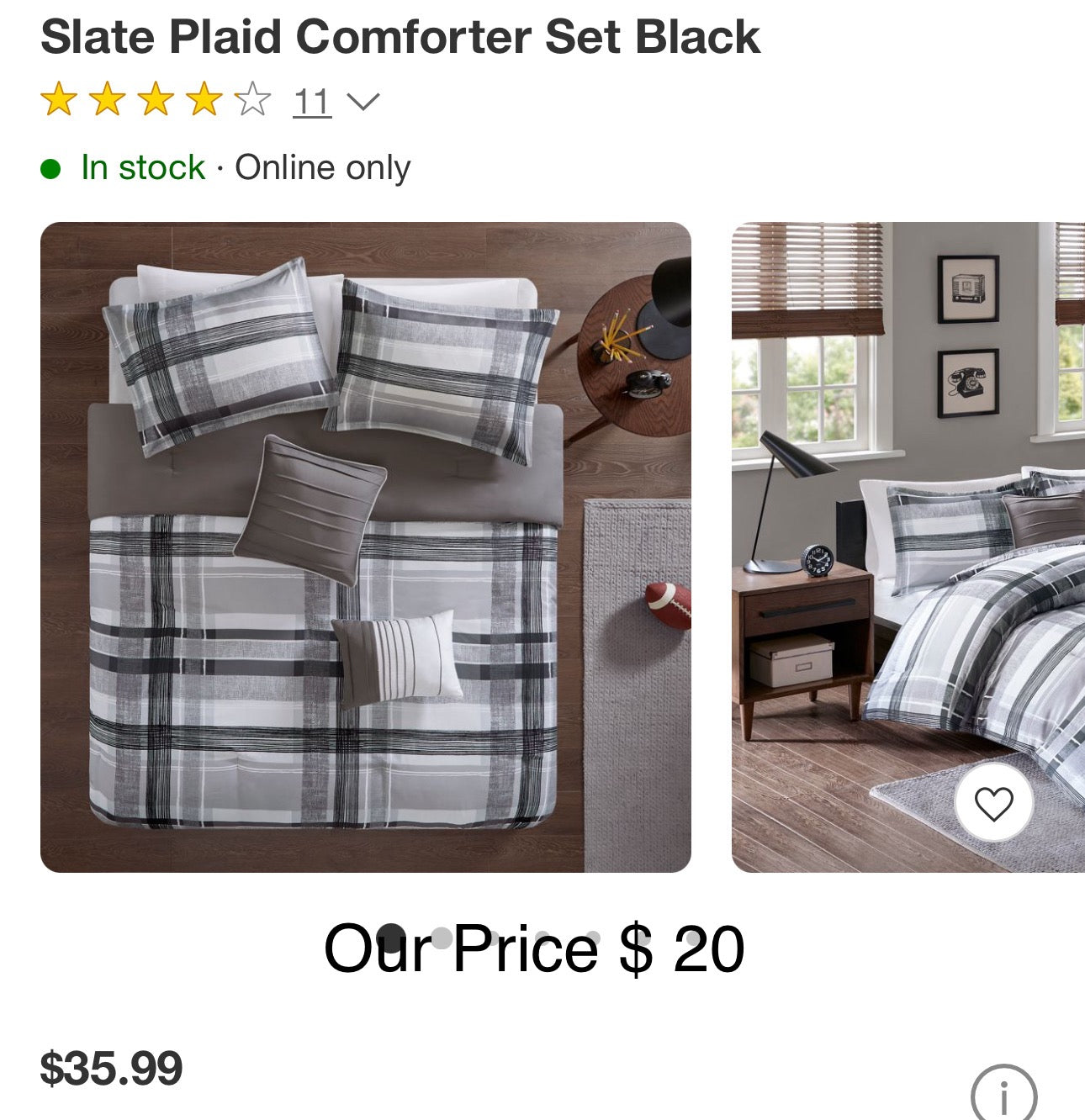 Slate Plaid Comforter Set Black, Twin XL