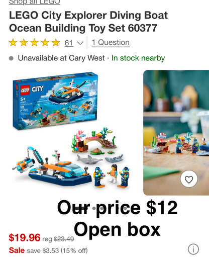 LEGO City Explorer Diving Boat
Ocean Building Toy Set 60377