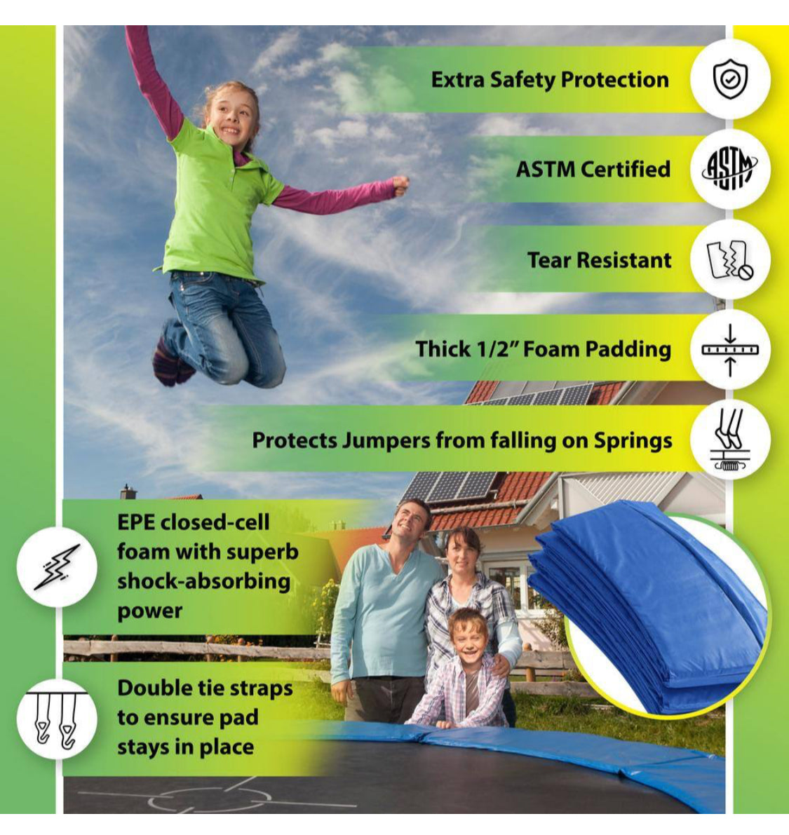 Machrus Upper Bounce Trampoline Replacement Safety Pad for 9 X 15 ft. Rectangular Trampoline Frame