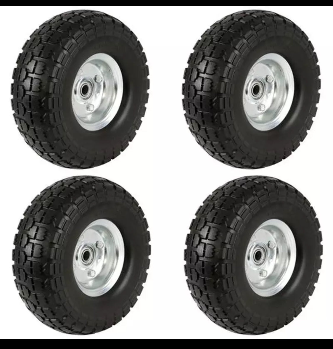 Black 10" Rubber Tire Wheels, 4 Pack New