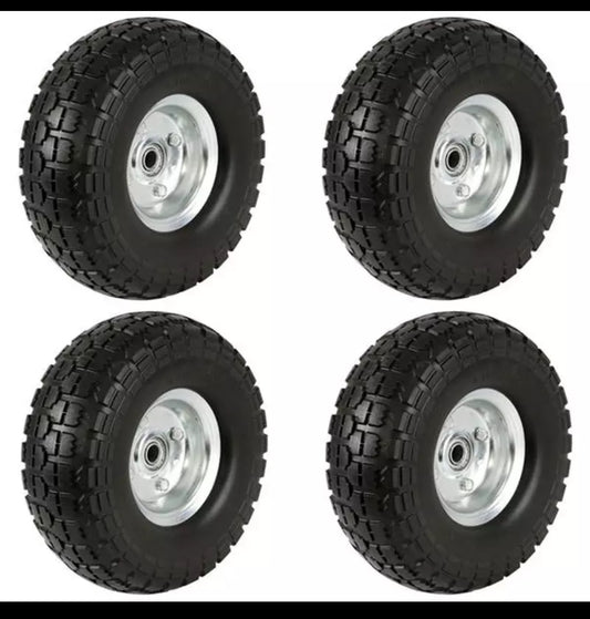 Black 10" Rubber Tire Wheels, 4 Pack New