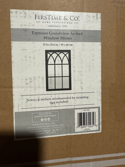 FirsTime & Co. Espresso Grandview - Arched window mirror, rectangular, wall mirror for bathroom vanity, bedroom, entrance, wooden frame, 37.4 x 23.6 inches