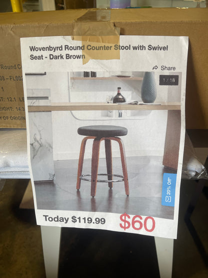 Wovenbyrd Round Counter Stool with Swivel Seat - Dark Brown